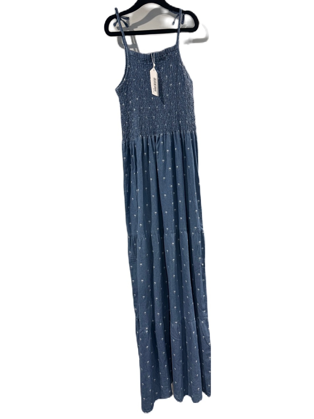 Girls Blue Smocked Maxi Dress with Subtle Print NWT